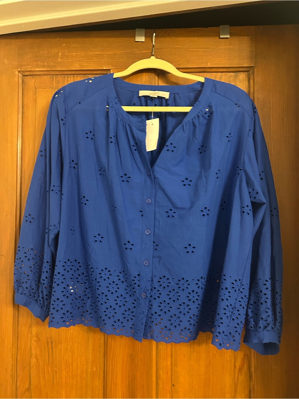LOFT Blue Eyelet Button-Down Shirt